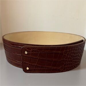 NEW Longchamp Brown Croc-Embossed Leather Waist Belt